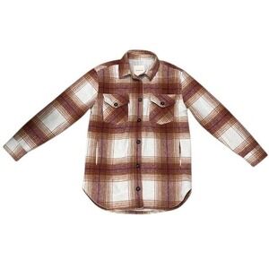 Thread & Supply Womens Plaid Shacket Shirt Jacket Brown White Overshirt Sz Small
